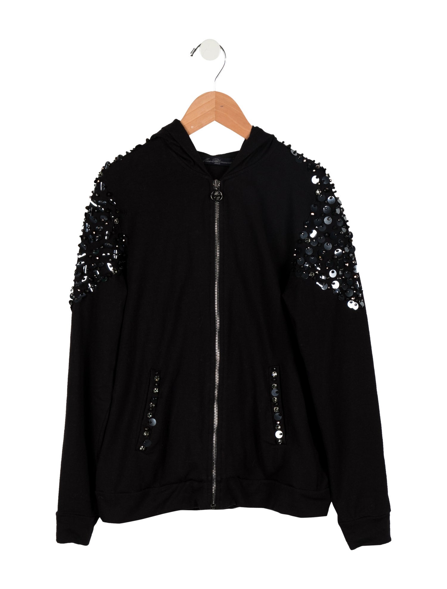 Miss Blumarine Girls' Beaded Zip Up Sweatshirt