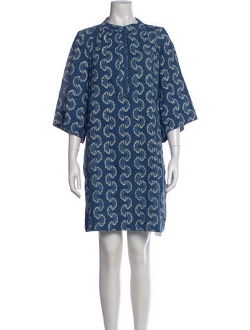 Pre-owned Mirth Caftans Printed Mini Dress In Blue
