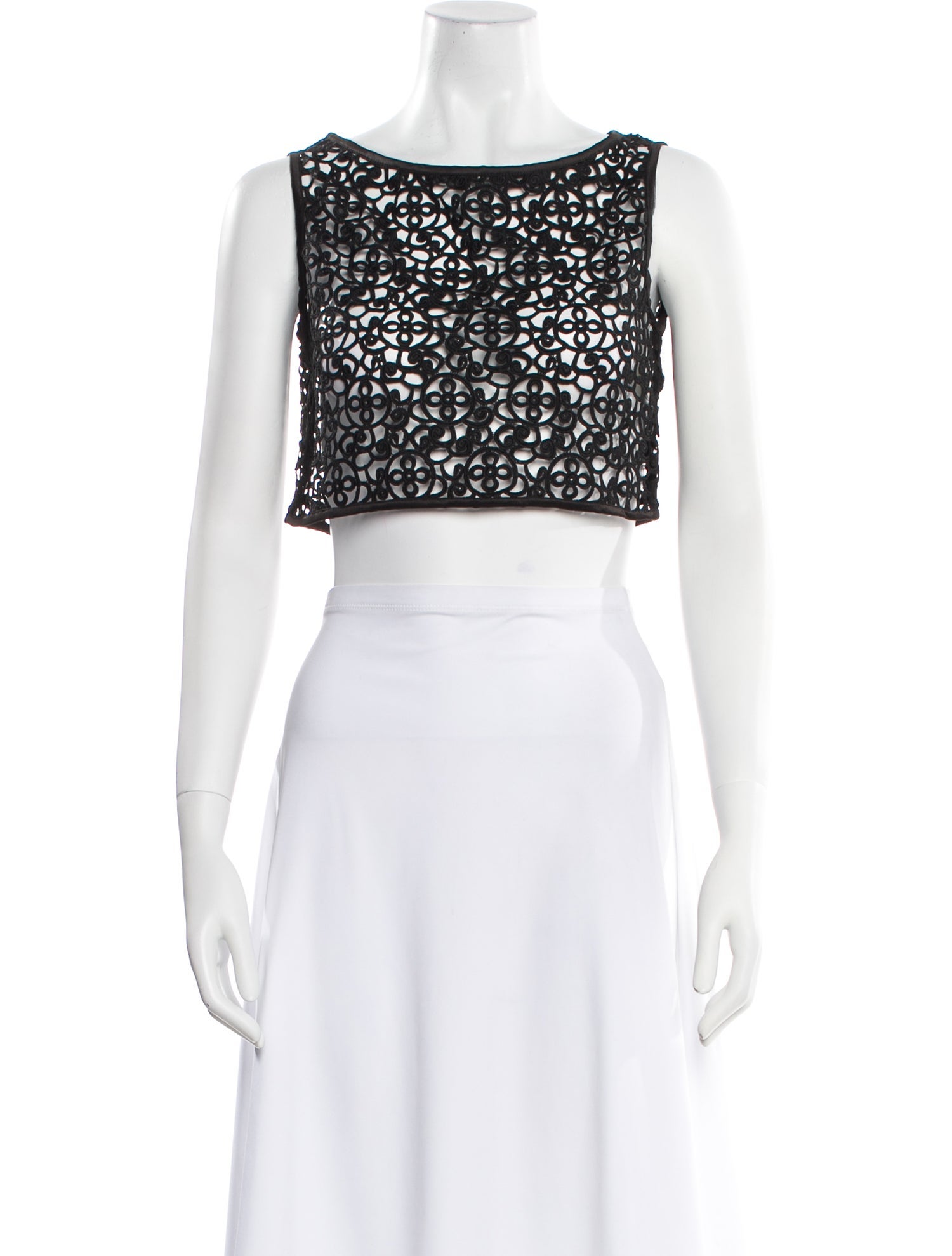 Misha Collection Lace Pattern Bateau Neckline Crop Top