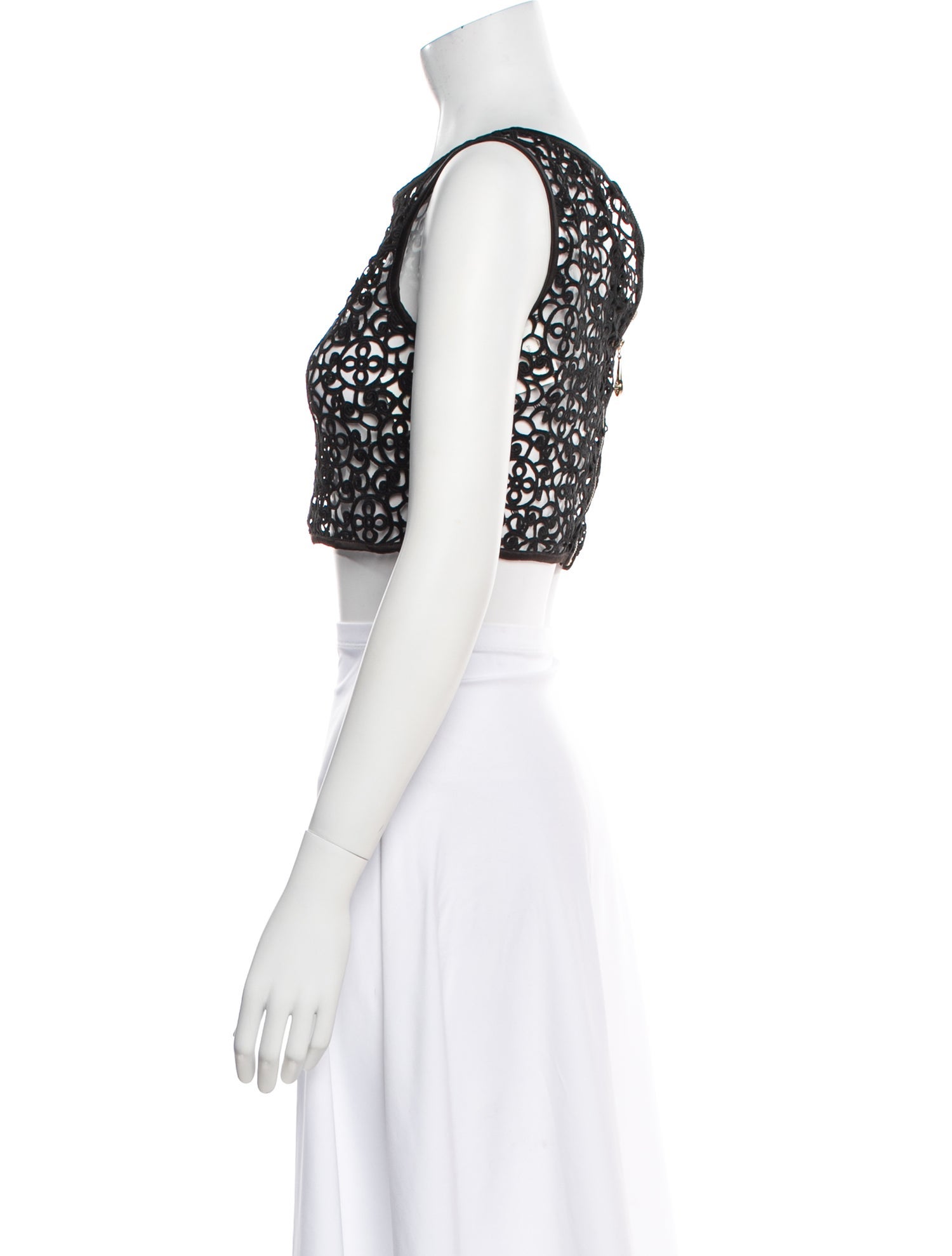 Misha Collection Lace Pattern Bateau Neckline Crop Top