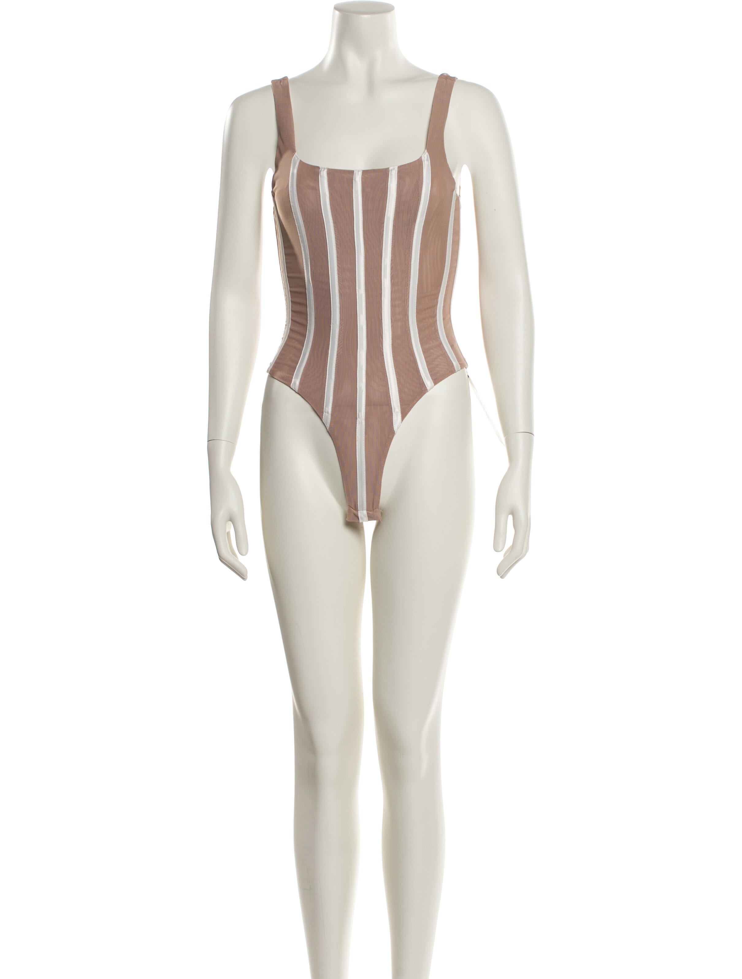 Misha Collection Striped Square Neckline Bodysuit