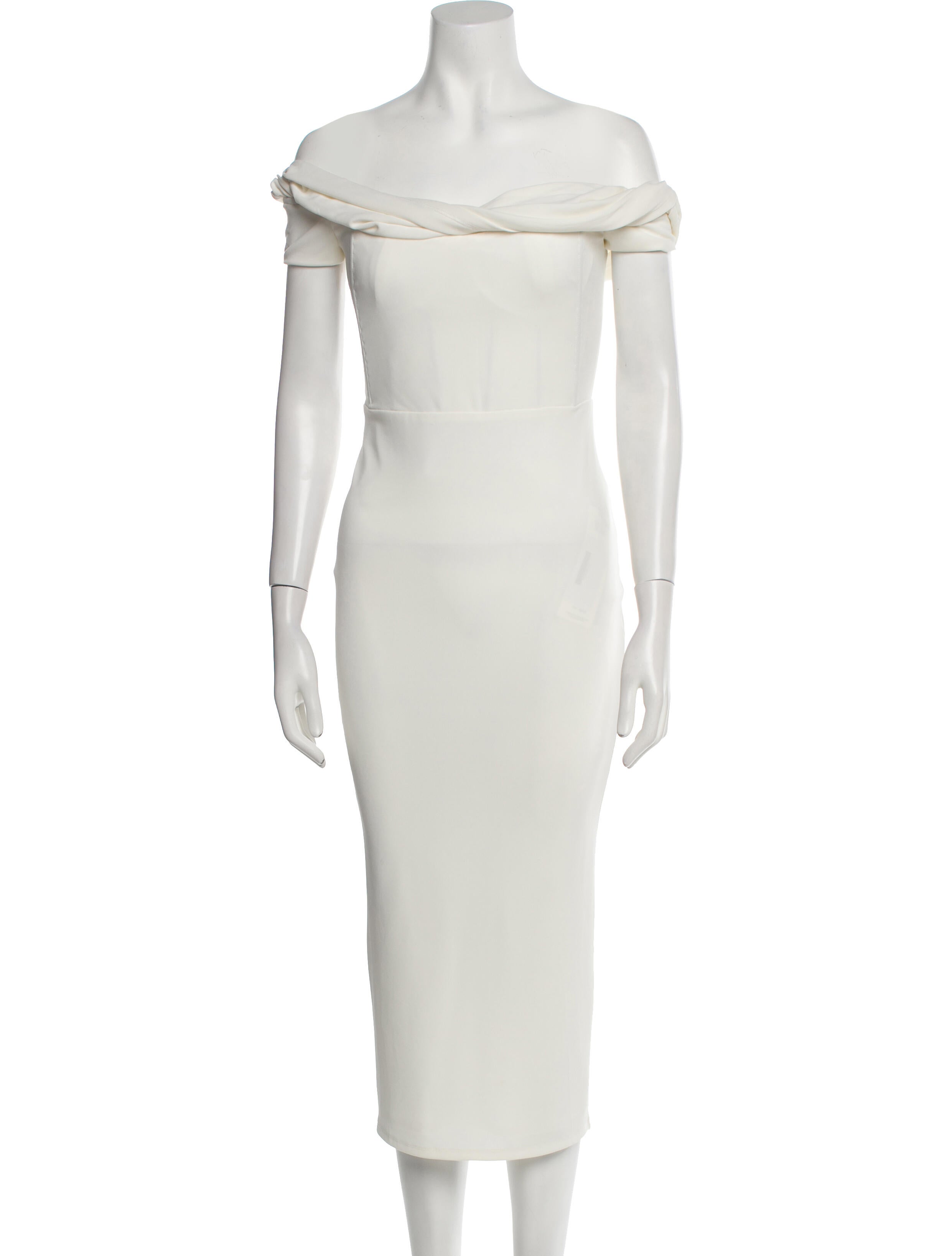 Michael Costello x Revolve Off-The-Shoulder Midi Length Dress w/ Tags in Neutrals, Women's S