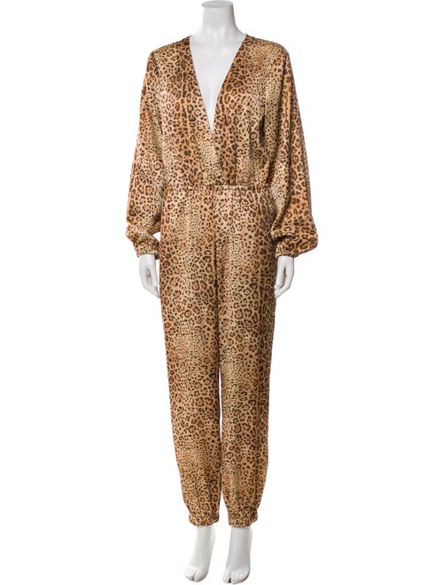 Michael Costello x Revolve Animal Print Plunge Neckline Jumpsuit