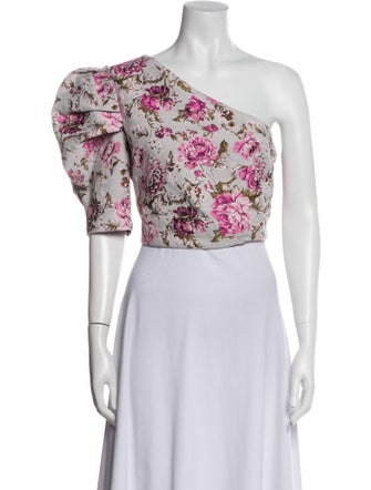 Michael Costello x Revolve Floral Print One-Shoulder Crop Top
