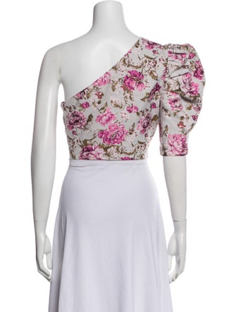 Michael Costello x Revolve Floral Print One-Shoulder Crop Top