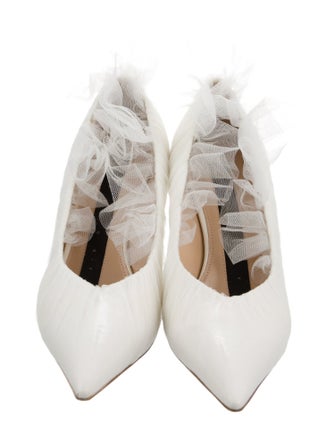 Midnight 00 Patent Leather Ruffle Embellishment Slingback Pumps