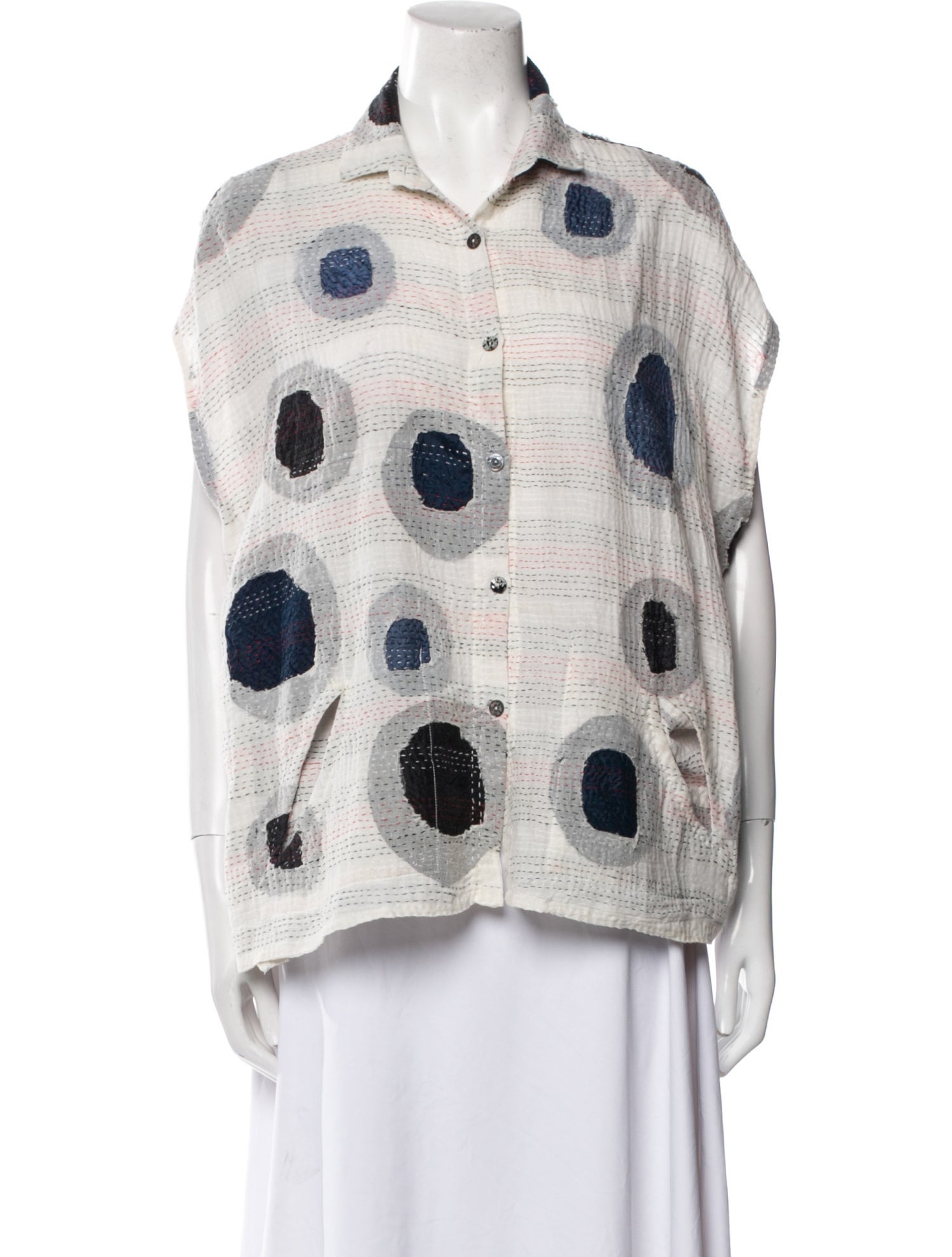 Mieko Mintz Printed Short Sleeve Button-Up Top