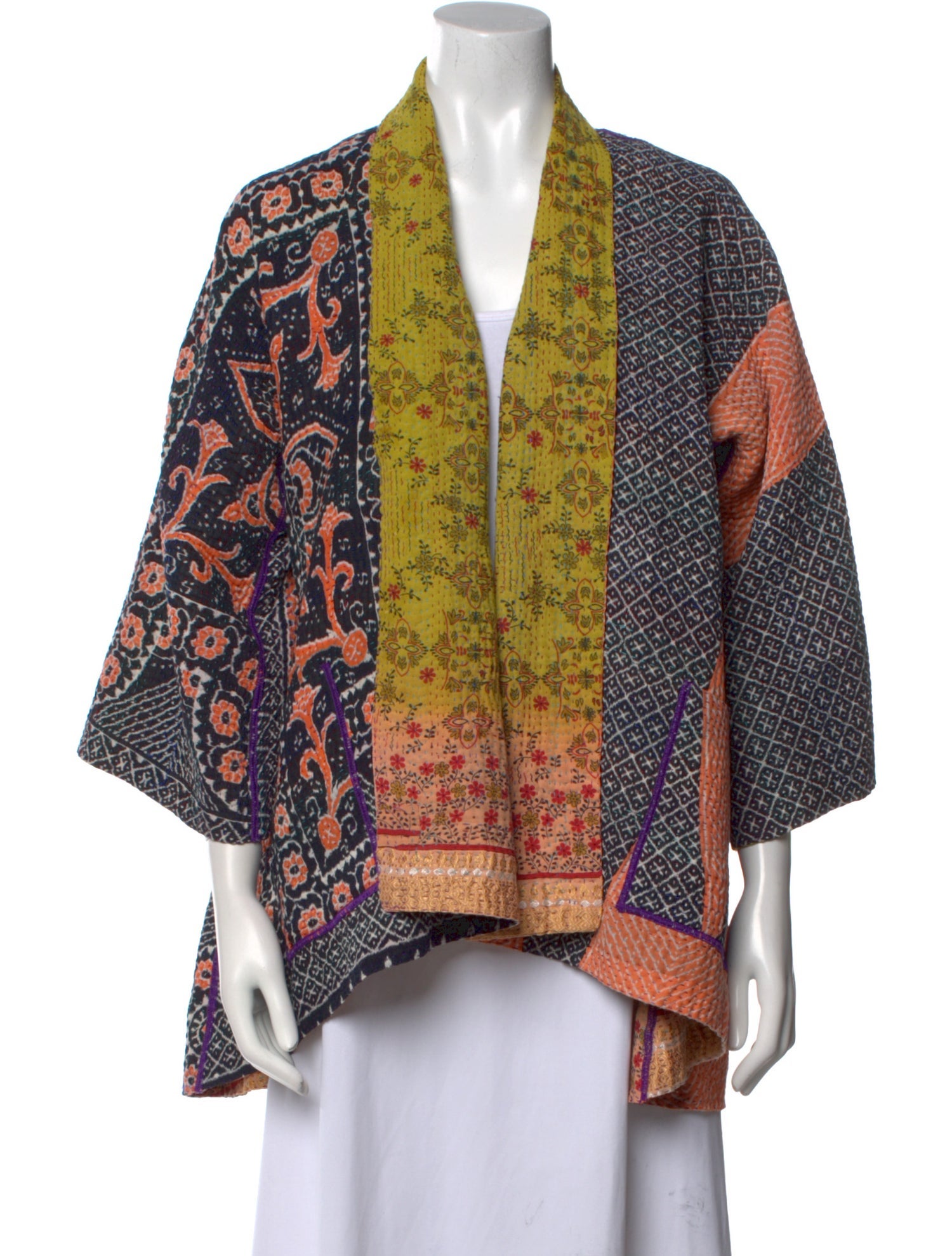 Mieko Mintz Floral Print Open Front Sweater