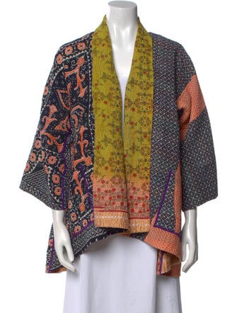 Mieko Mintz Floral Print Open Front Sweater