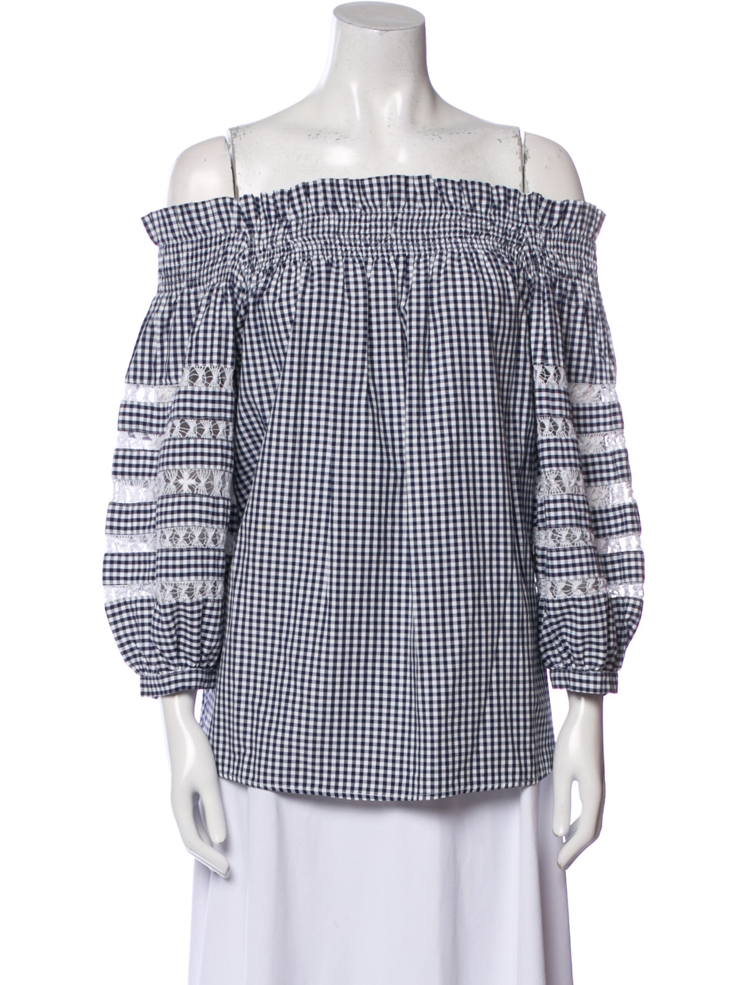 Mi Golondrina Plaid Print Off-The-Shoulder Blouse