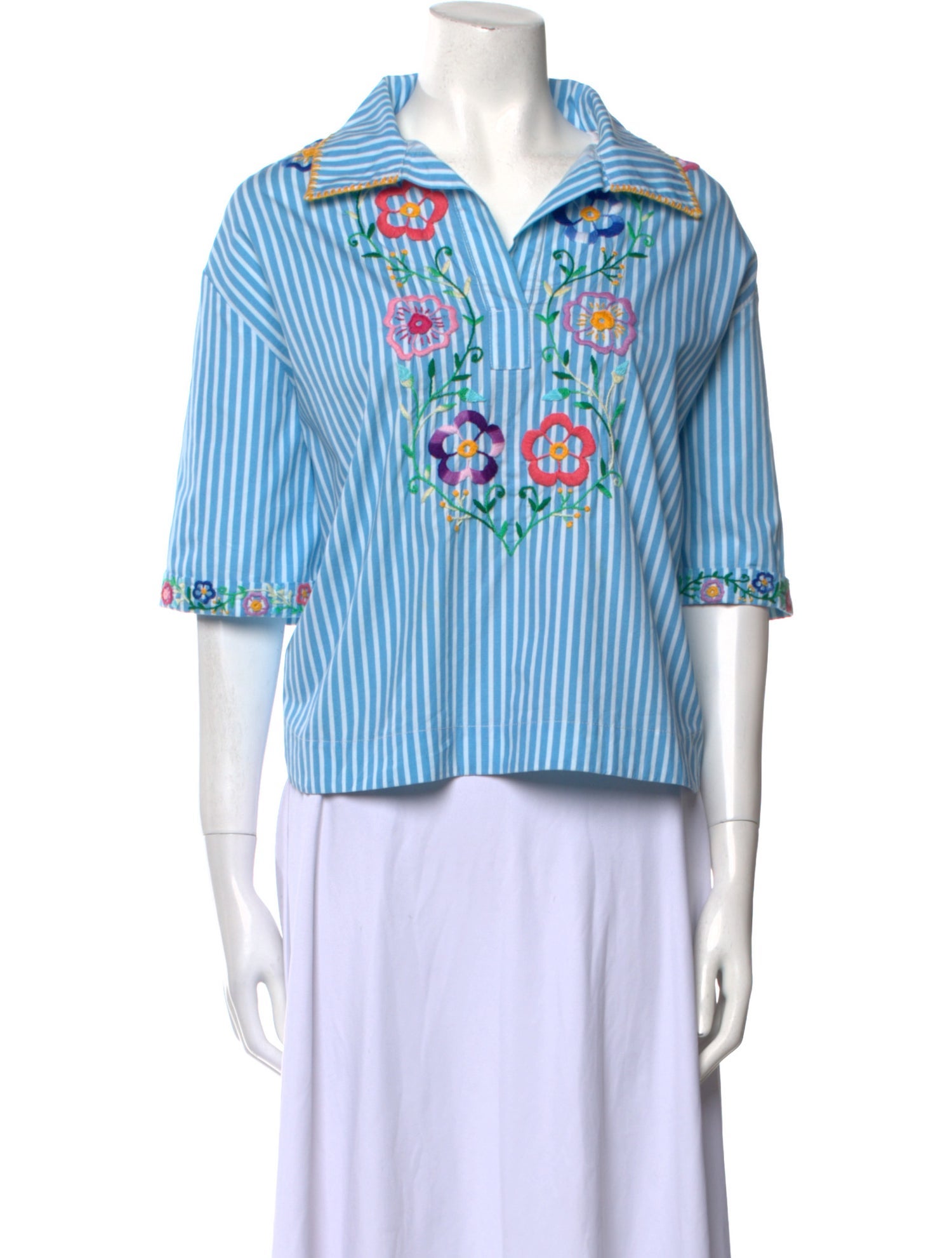 Mi Golondrina Striped Three-Quarter Sleeve Polo