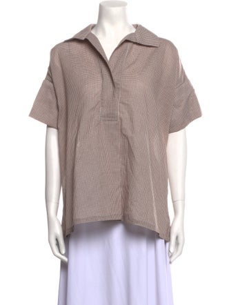 Mi Golondrina Plaid Print Short Sleeve Button-Up Top