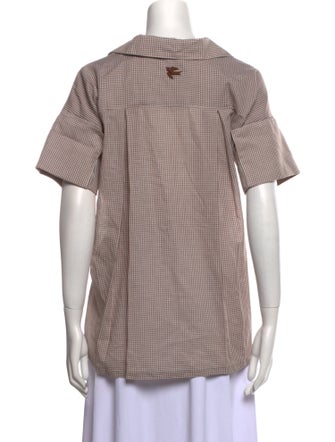 Mi Golondrina Plaid Print Short Sleeve Button-Up Top