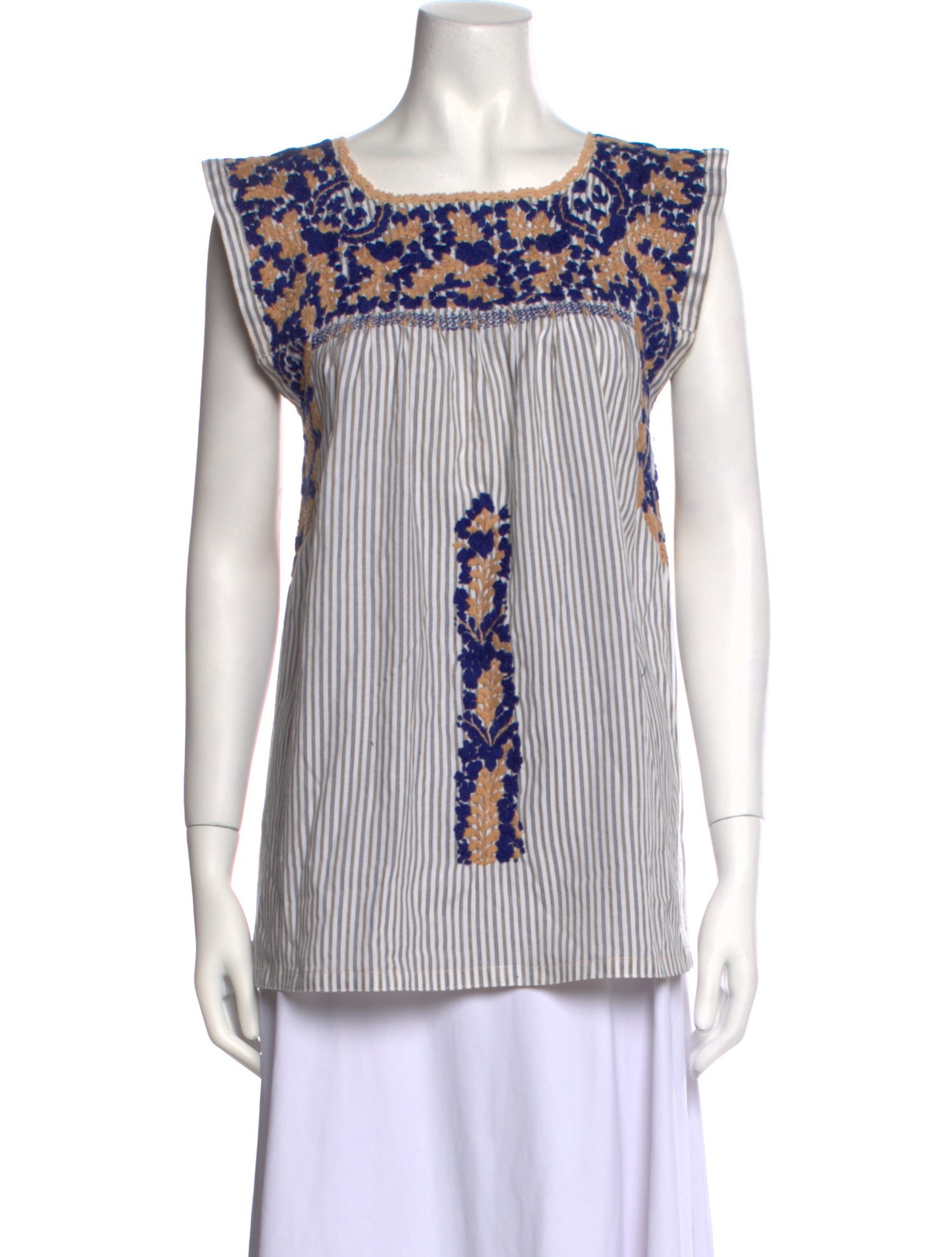 Mi Golondrina Striped Square Neckline Blouse