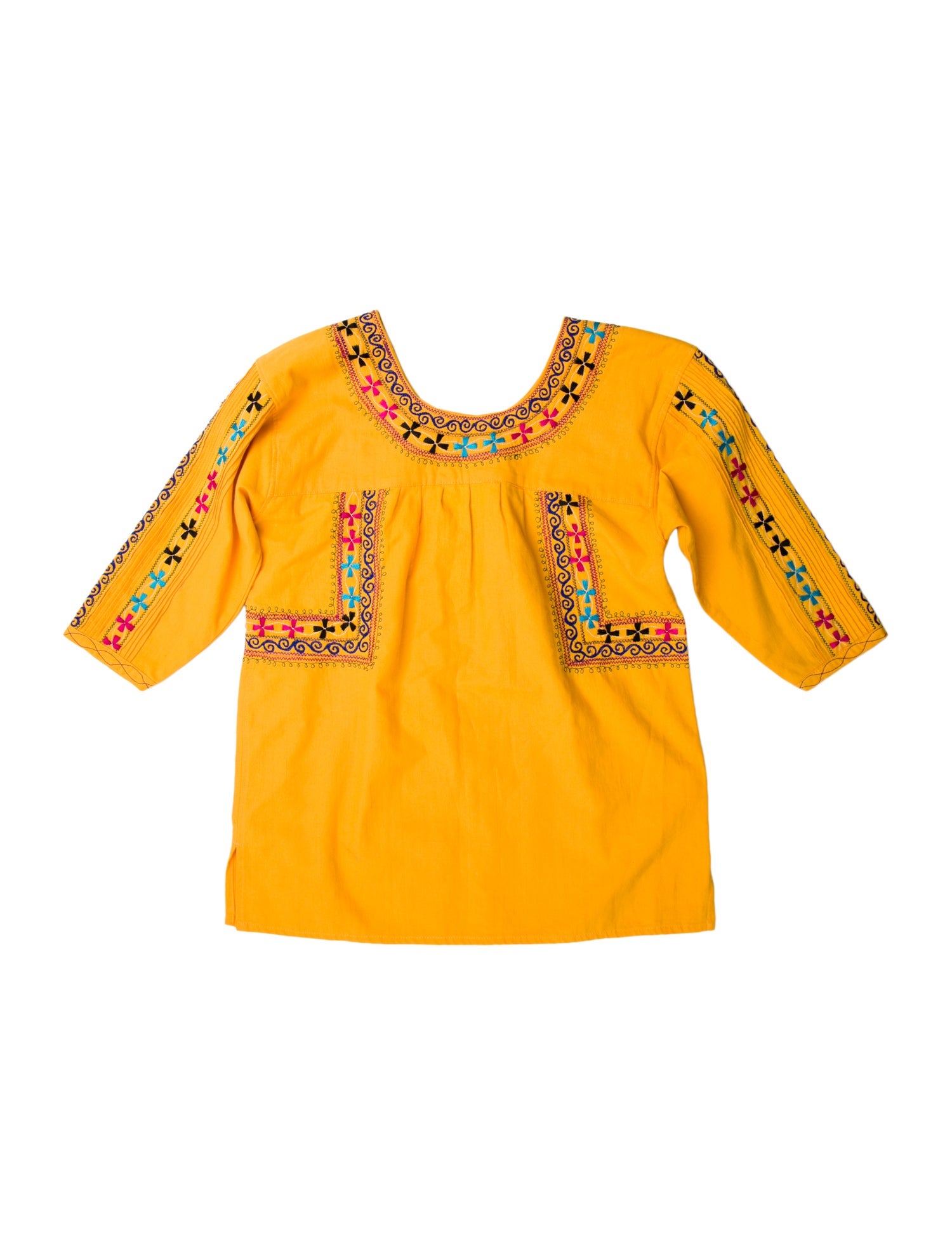 Mi Golondrina Crew Neck Three-Quarter Sleeve Crop Top