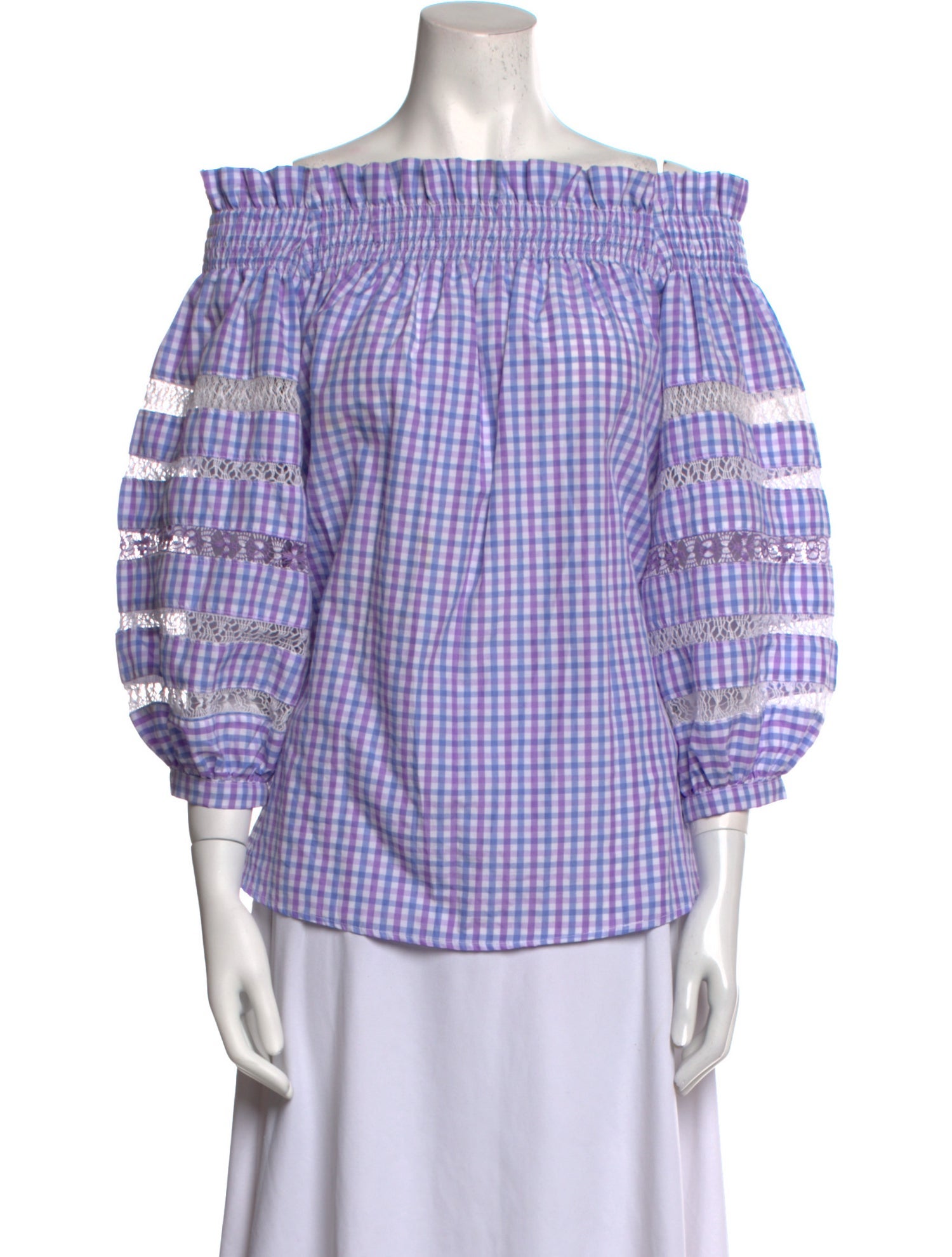 Mi Golondrina Plaid Print Off-The-Shoulder Blouse