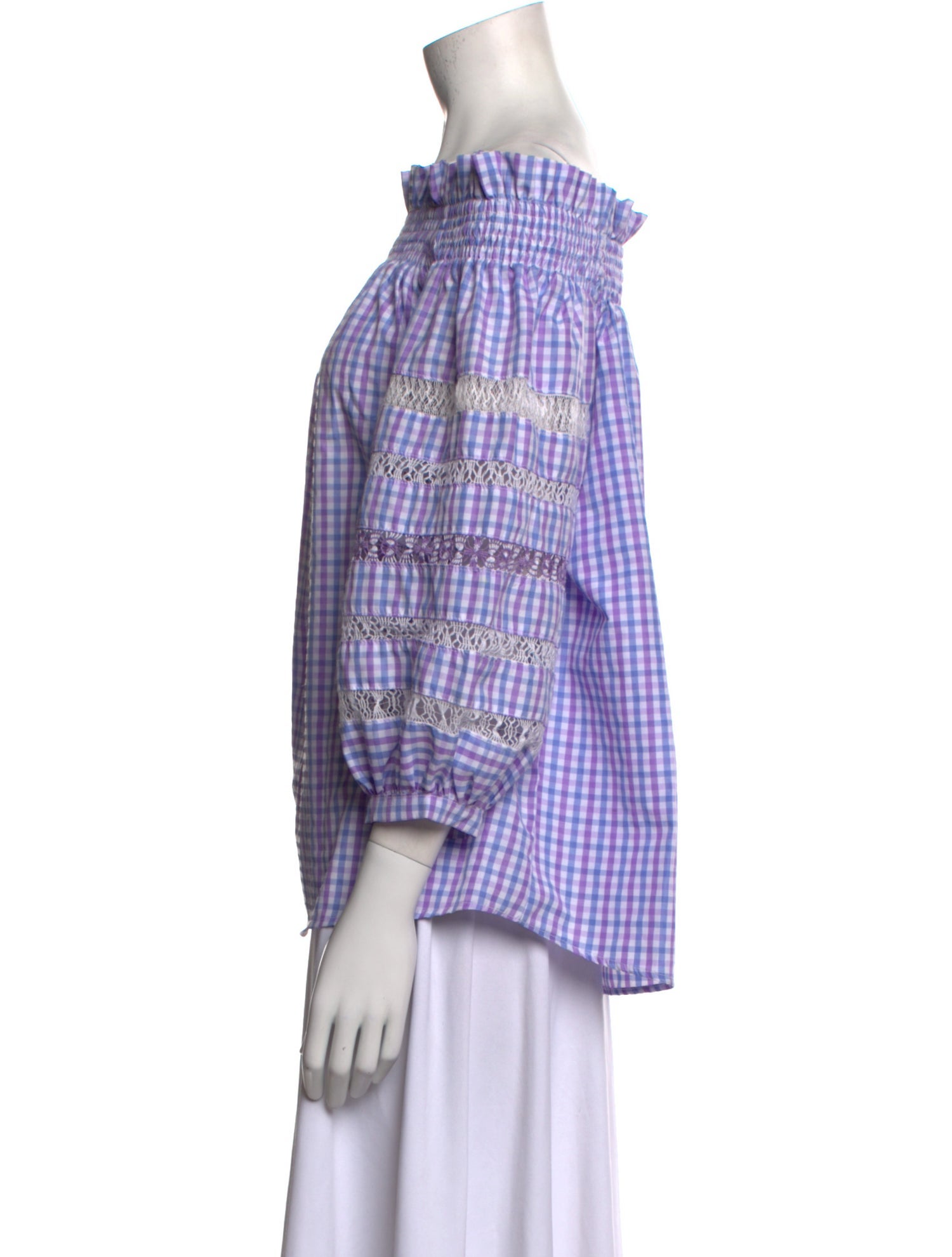 Mi Golondrina Plaid Print Off-The-Shoulder Blouse