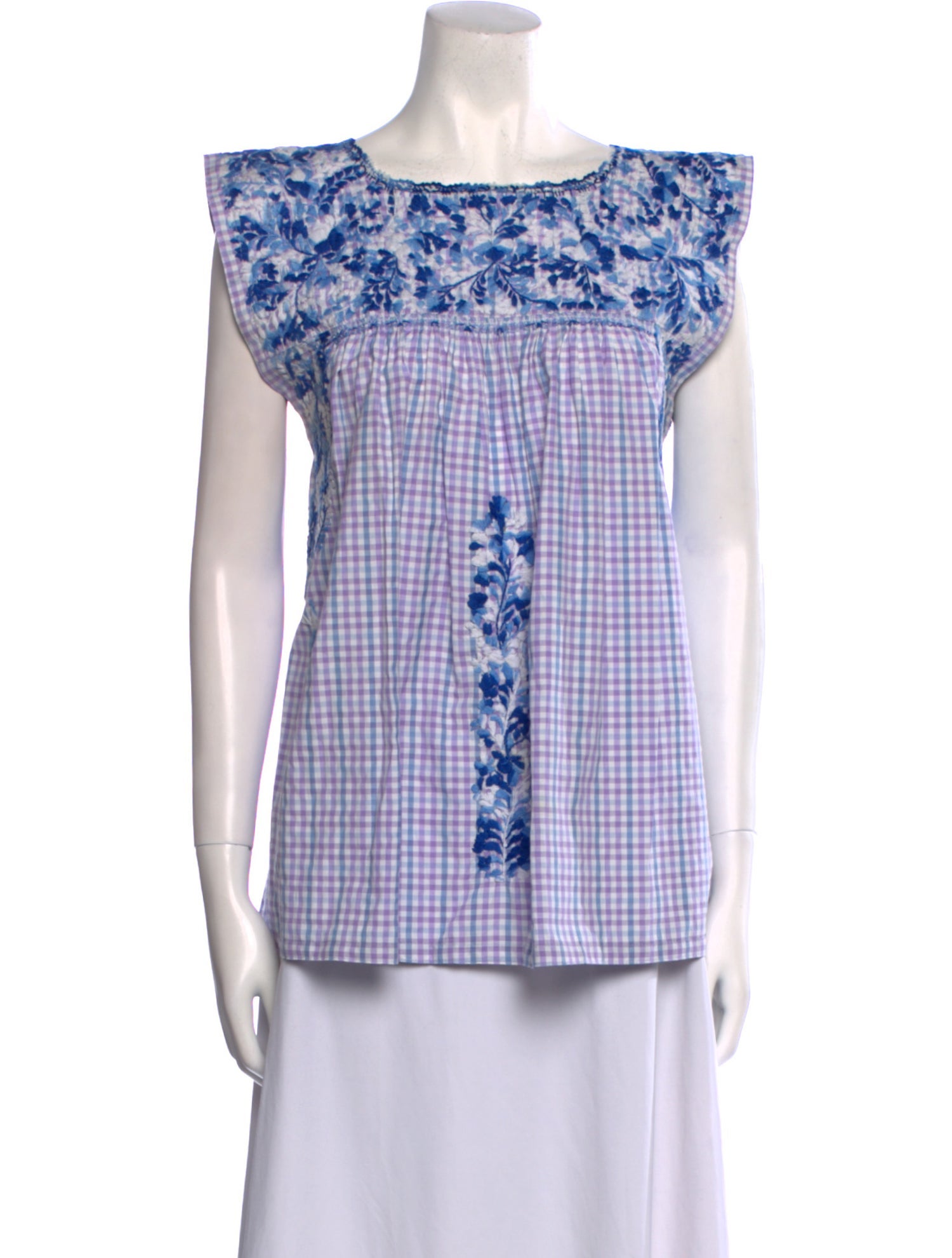 Mi Golondrina Plaid Print Scoop Neck Top