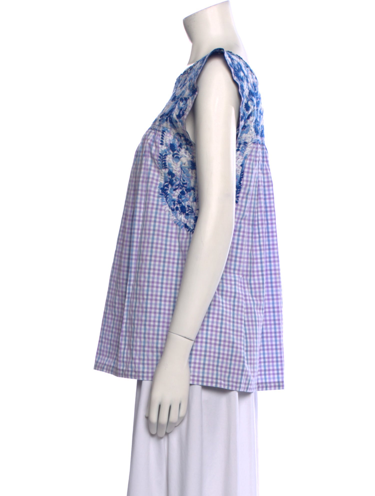 Mi Golondrina Plaid Print Scoop Neck Top