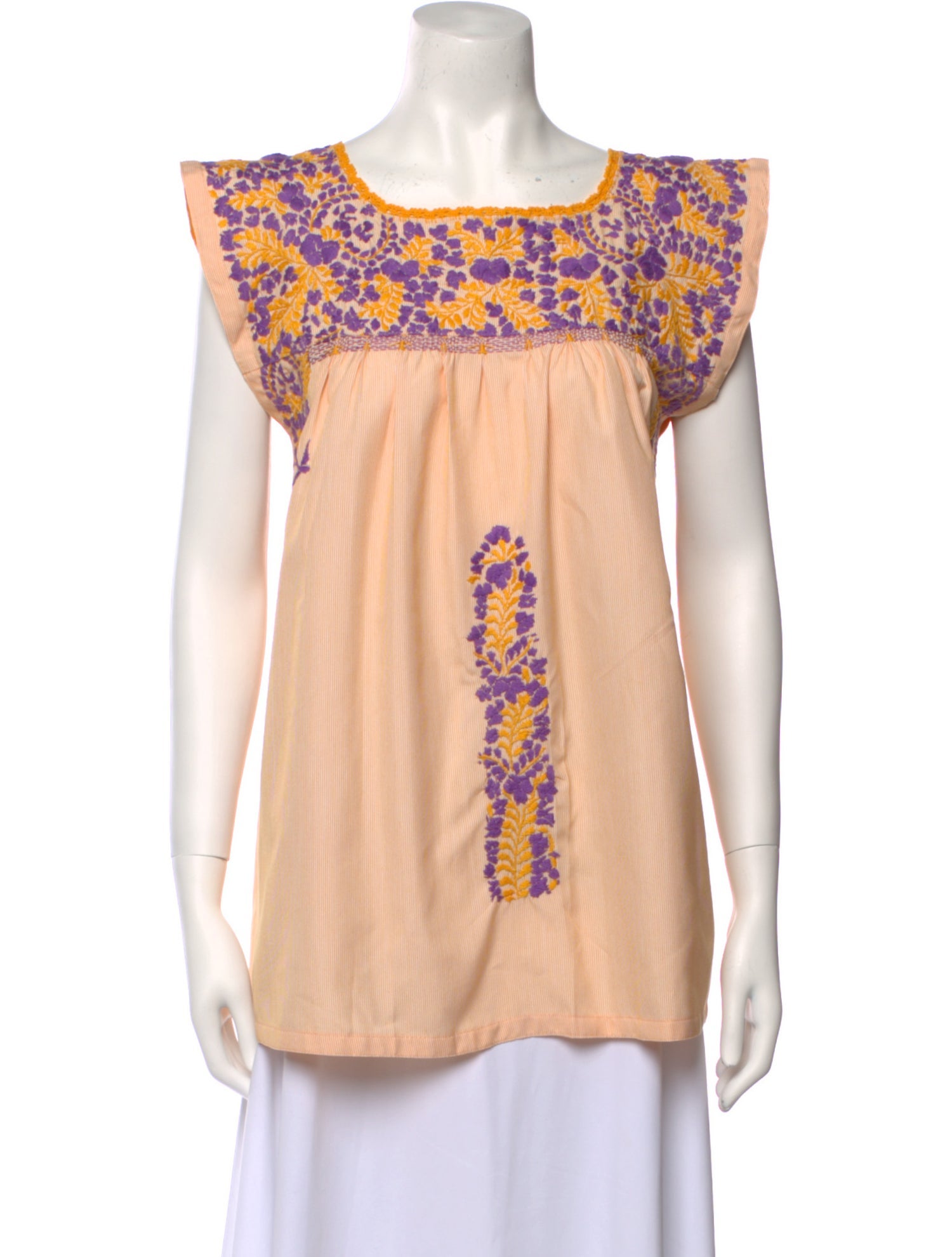 Mi Golondrina Floral Print Square Neckline Blouse