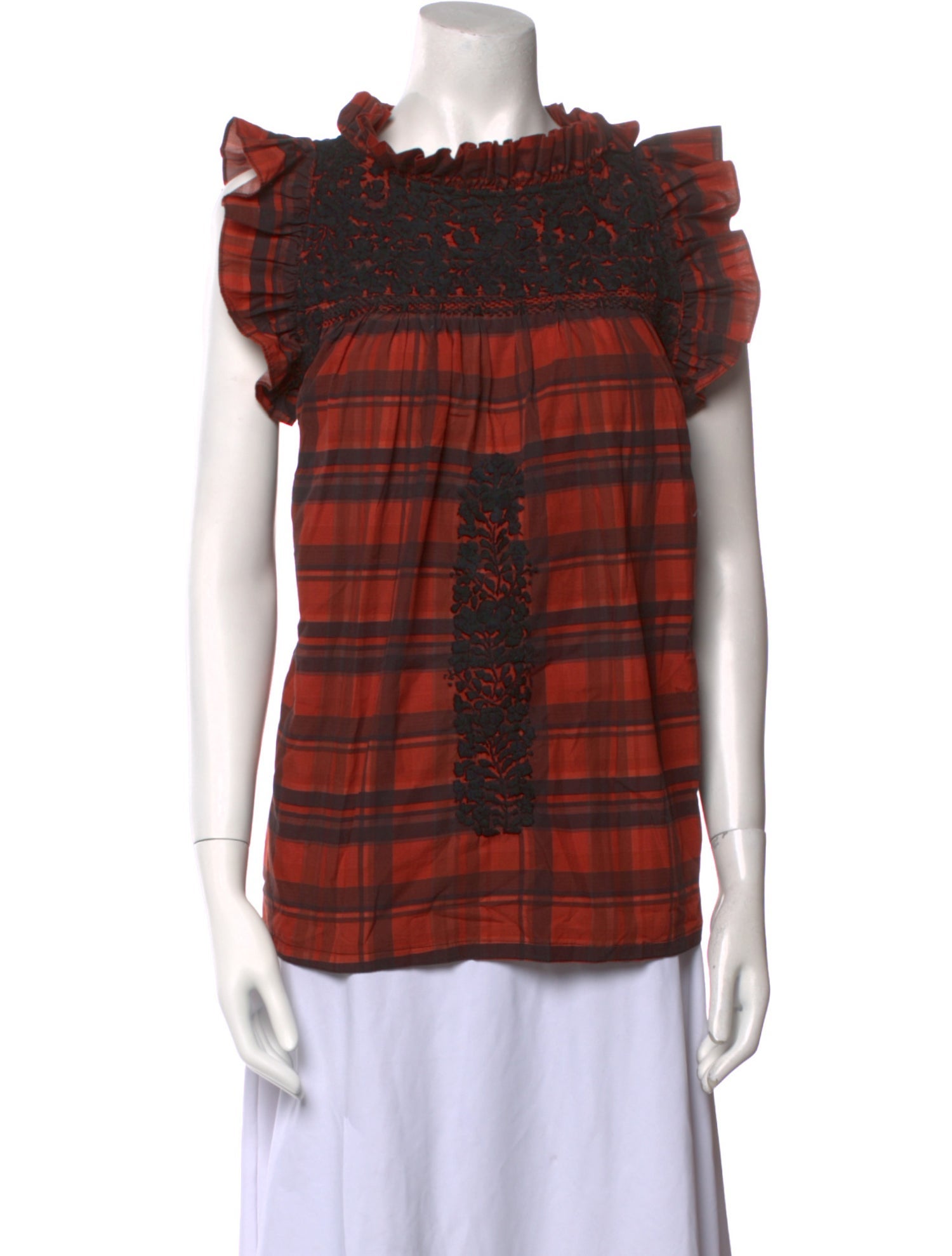 Mi Golondrina Plaid Print Cowl Neck Blouse