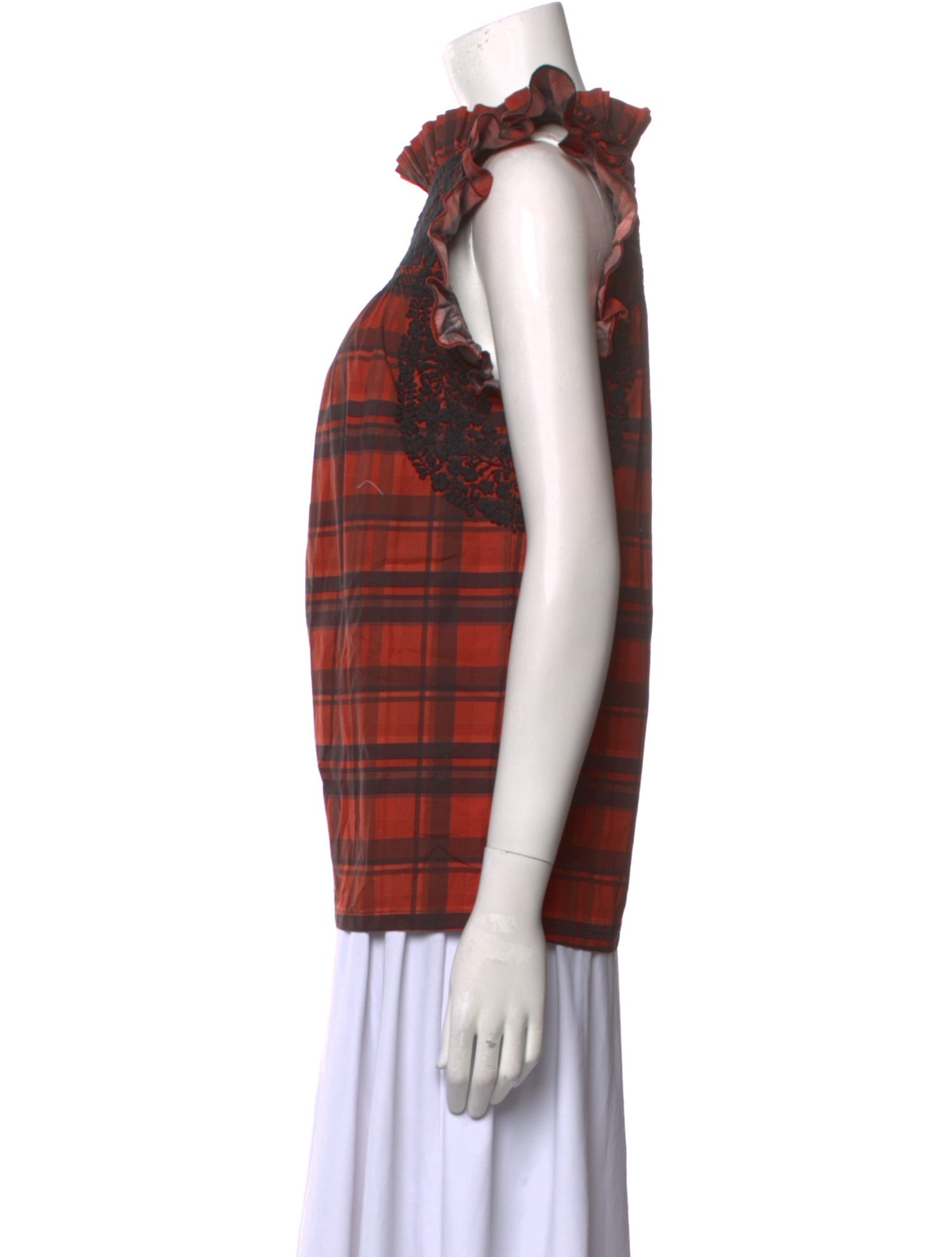 Mi Golondrina Plaid Print Cowl Neck Blouse