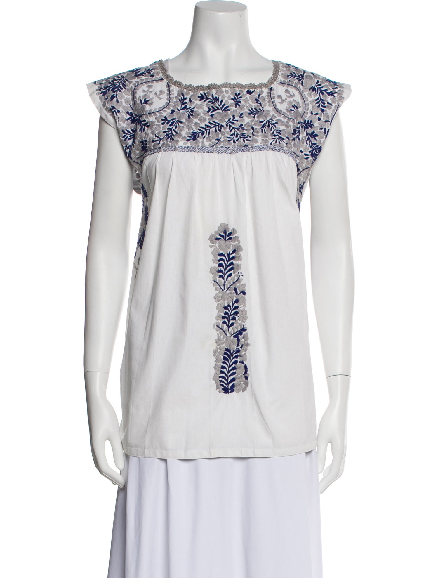 Mi Golondrina Printed Square Neckline Blouse