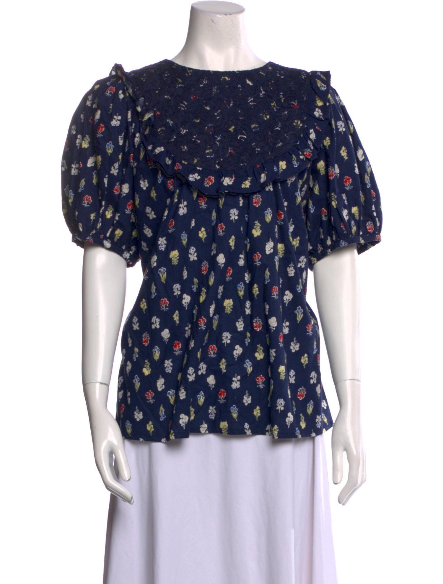 Mi Golondrina Floral Print Crew Neck Blouse