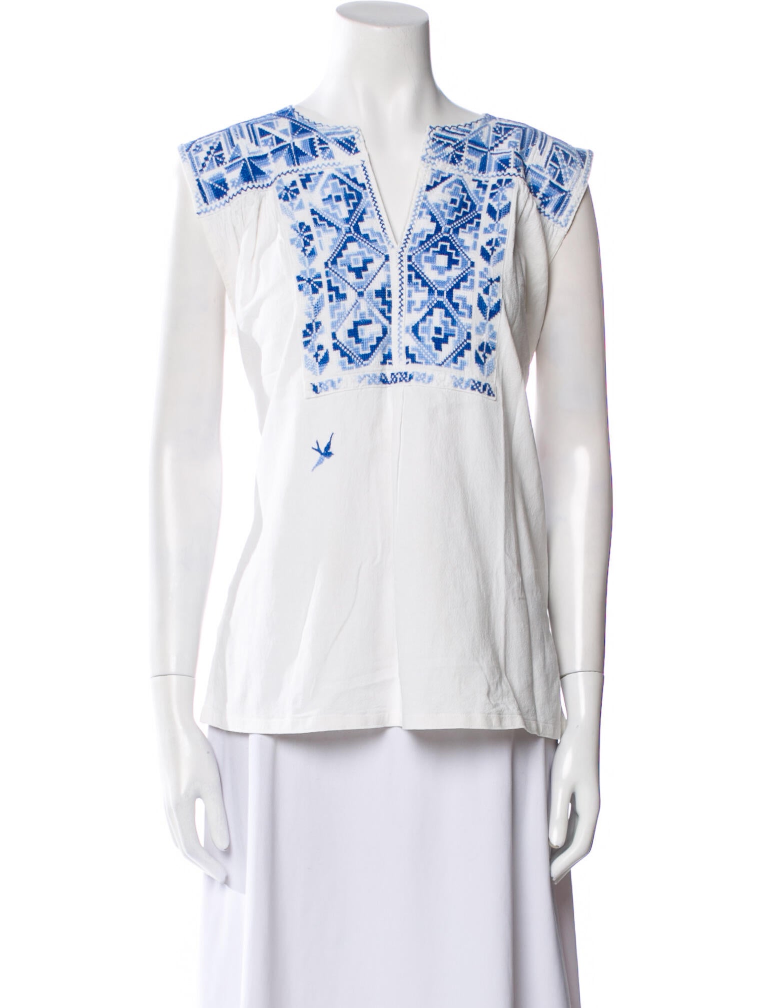 Mi Golondrina Patterned V-Neck Blouse