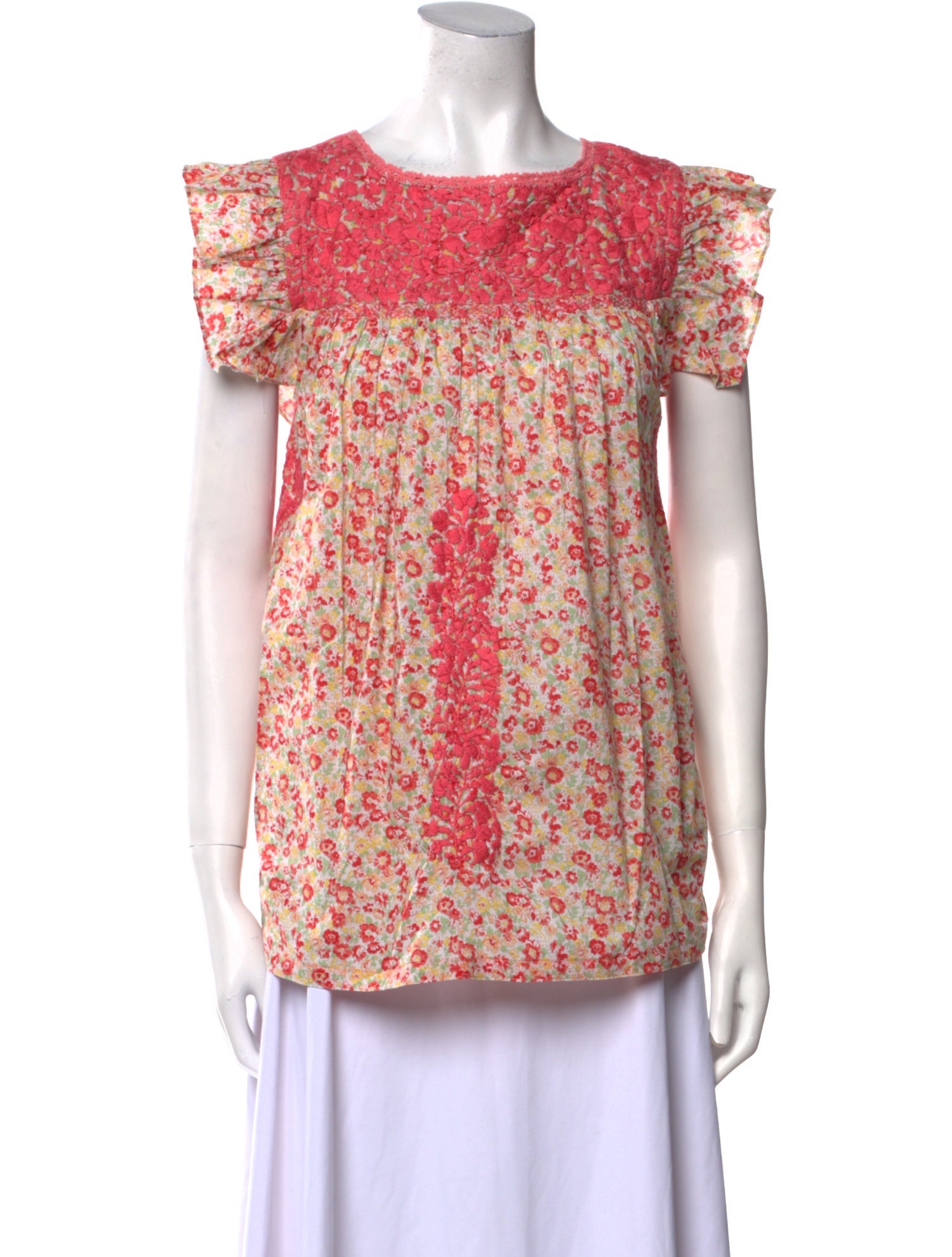 Mi Golondrina Floral Print Crew Neck Blouse