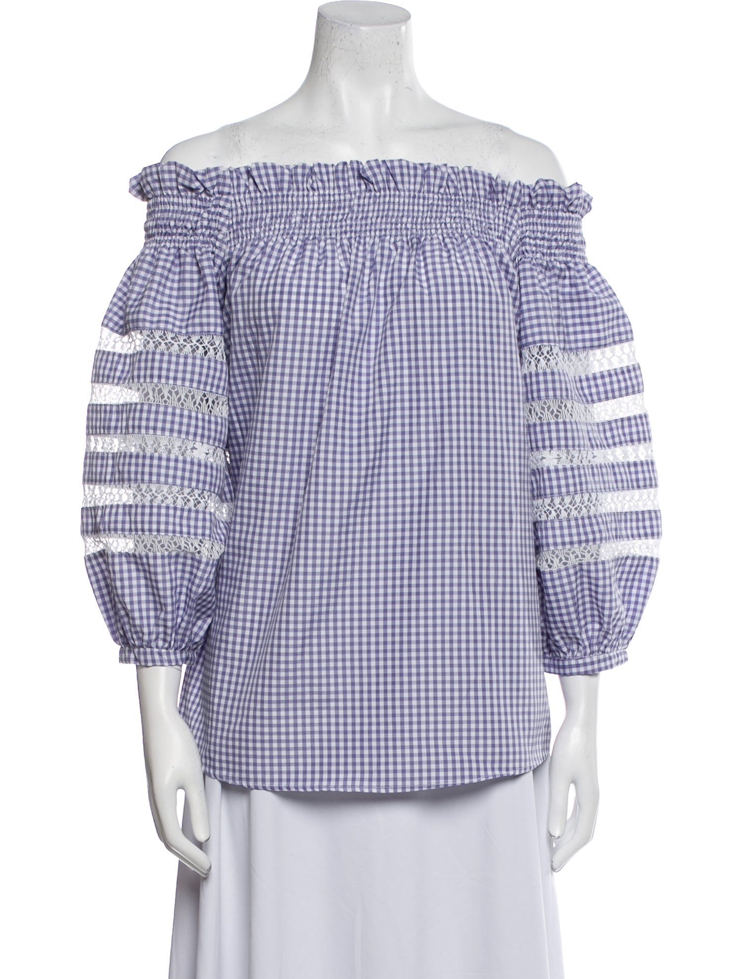 Mi Golondrina Plaid Print Off-The-Shoulder Blouse