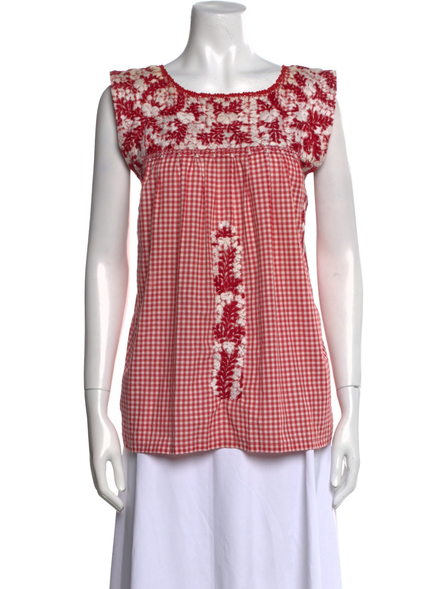 Mi Golondrina Plaid Print Scoop Neck Blouse