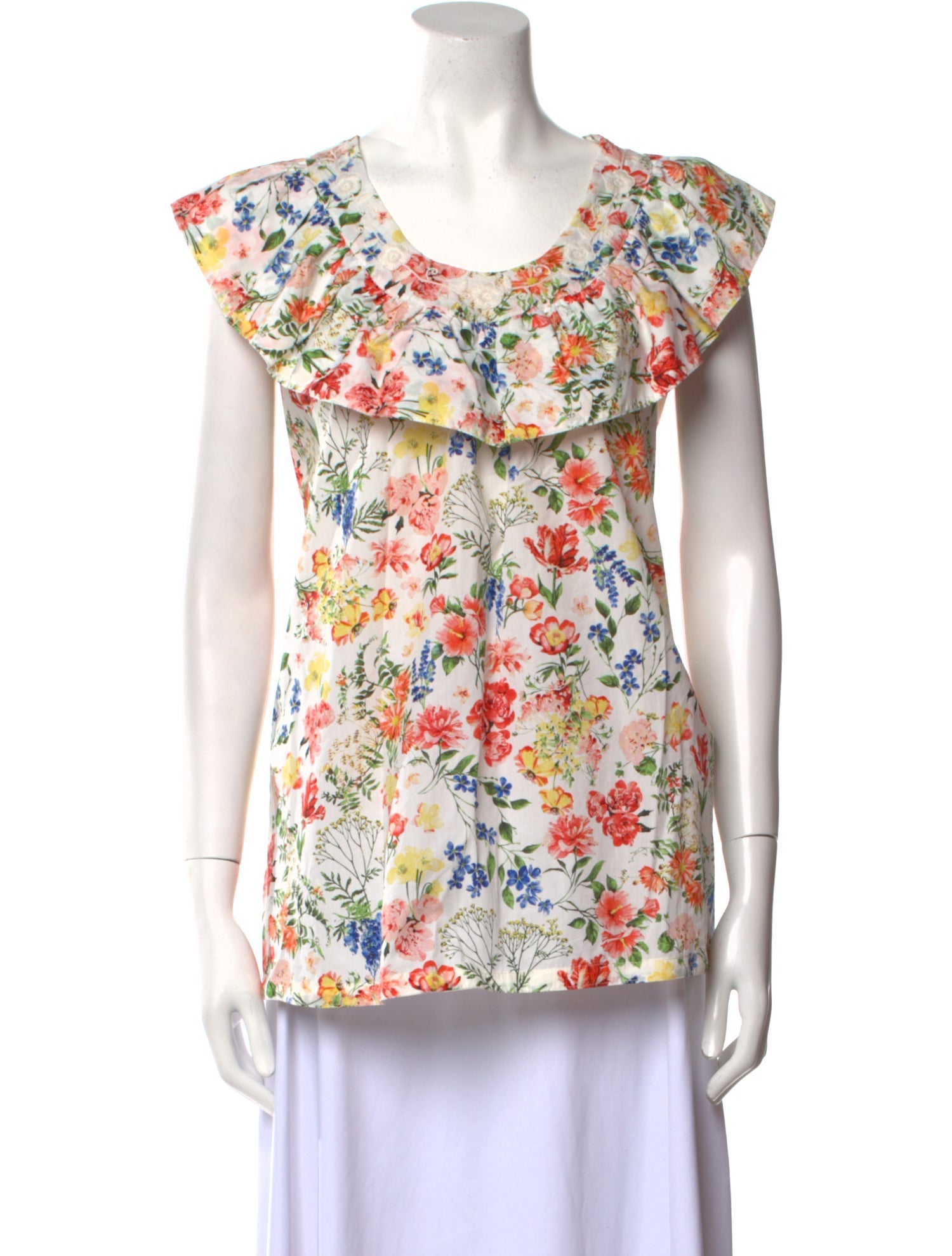 Mi Golondrina Floral Print Scoop Neck Top