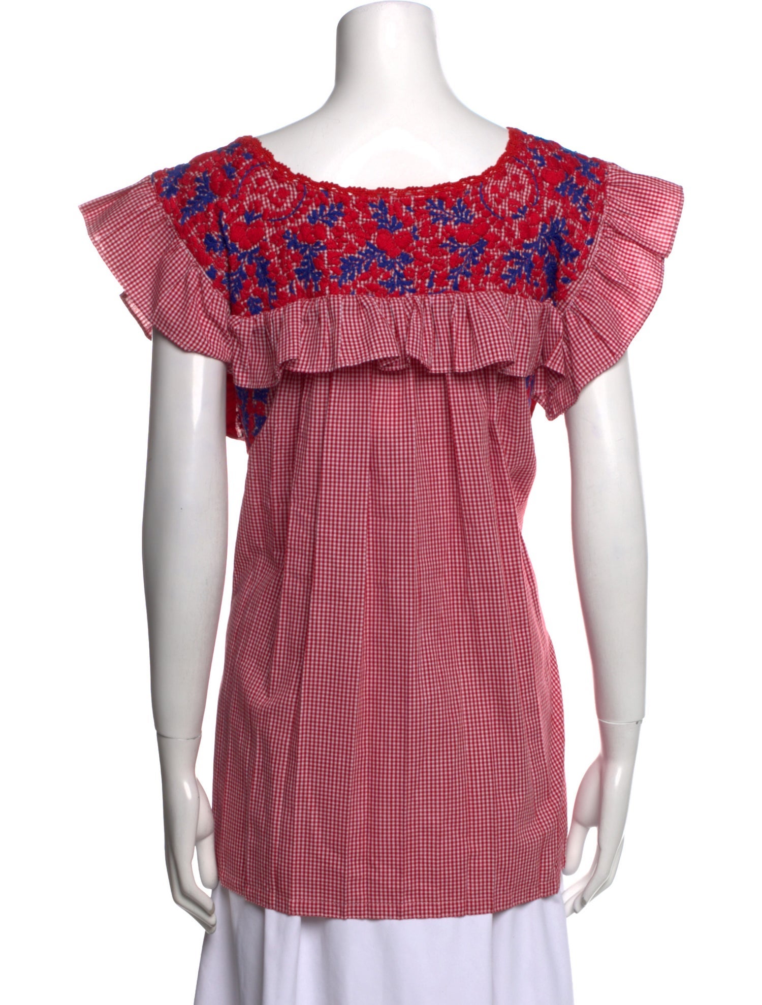 Mi Golondrina Plaid Print Bateau Neckline Top