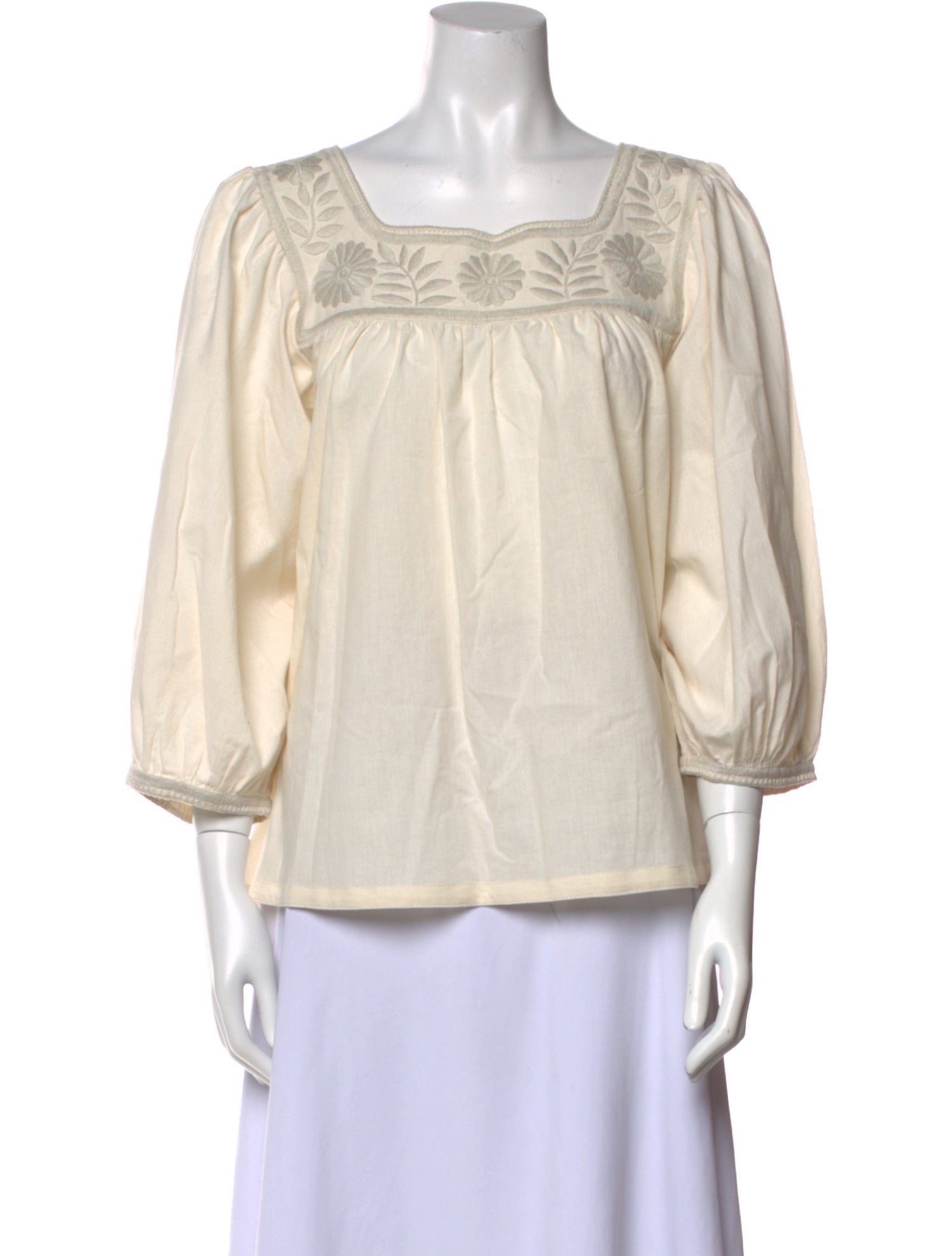 Mi Golondrina Square Neckline Three-Quarter Sleeve Blouse