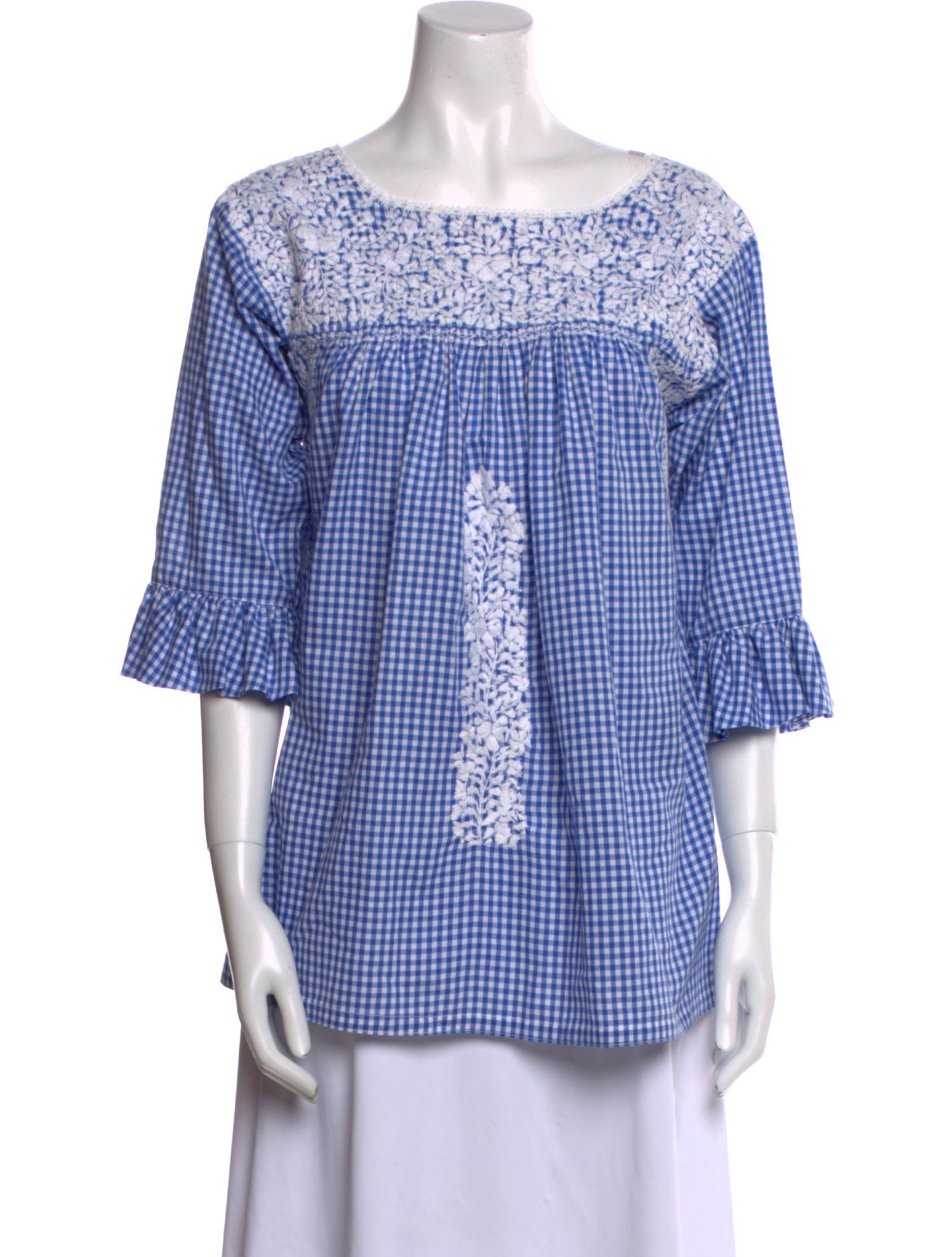 Mi Golondrina Plaid Print Square Neckline Tunic