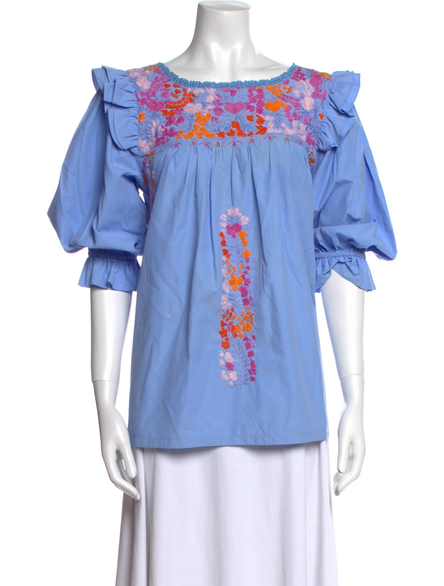 Mi Golondrina Bateau Neckline Three-Quarter Sleeve Blouse