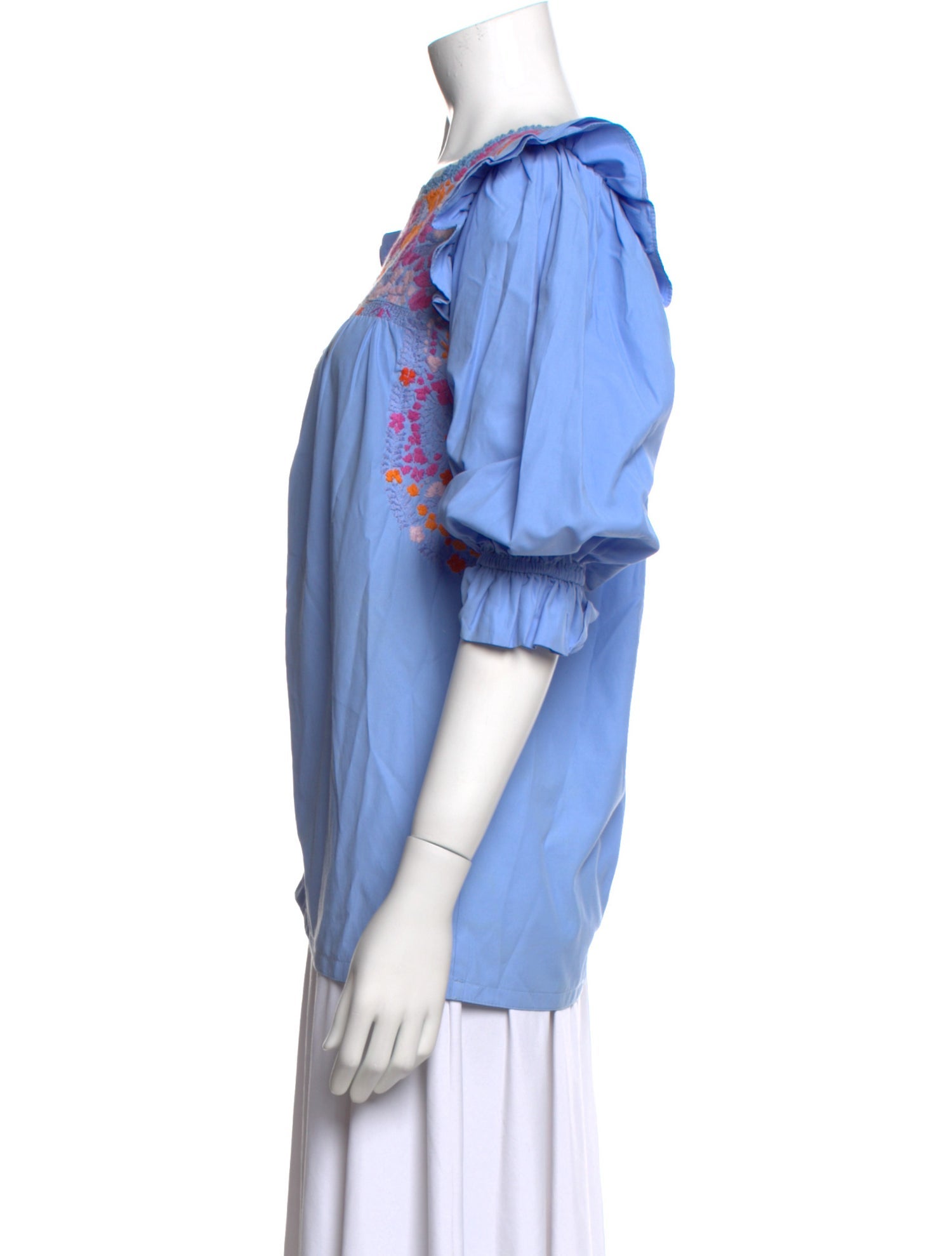 Mi Golondrina Bateau Neckline Three-Quarter Sleeve Blouse