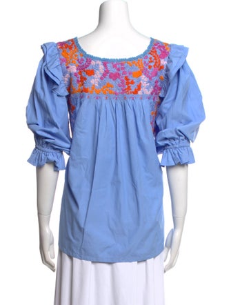 Mi Golondrina Bateau Neckline Three-Quarter Sleeve Blouse