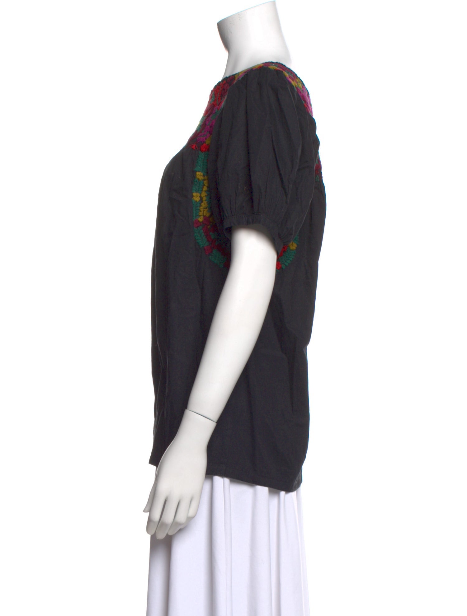 Mi Golondrina Floral Print Bateau Neckline Blouse