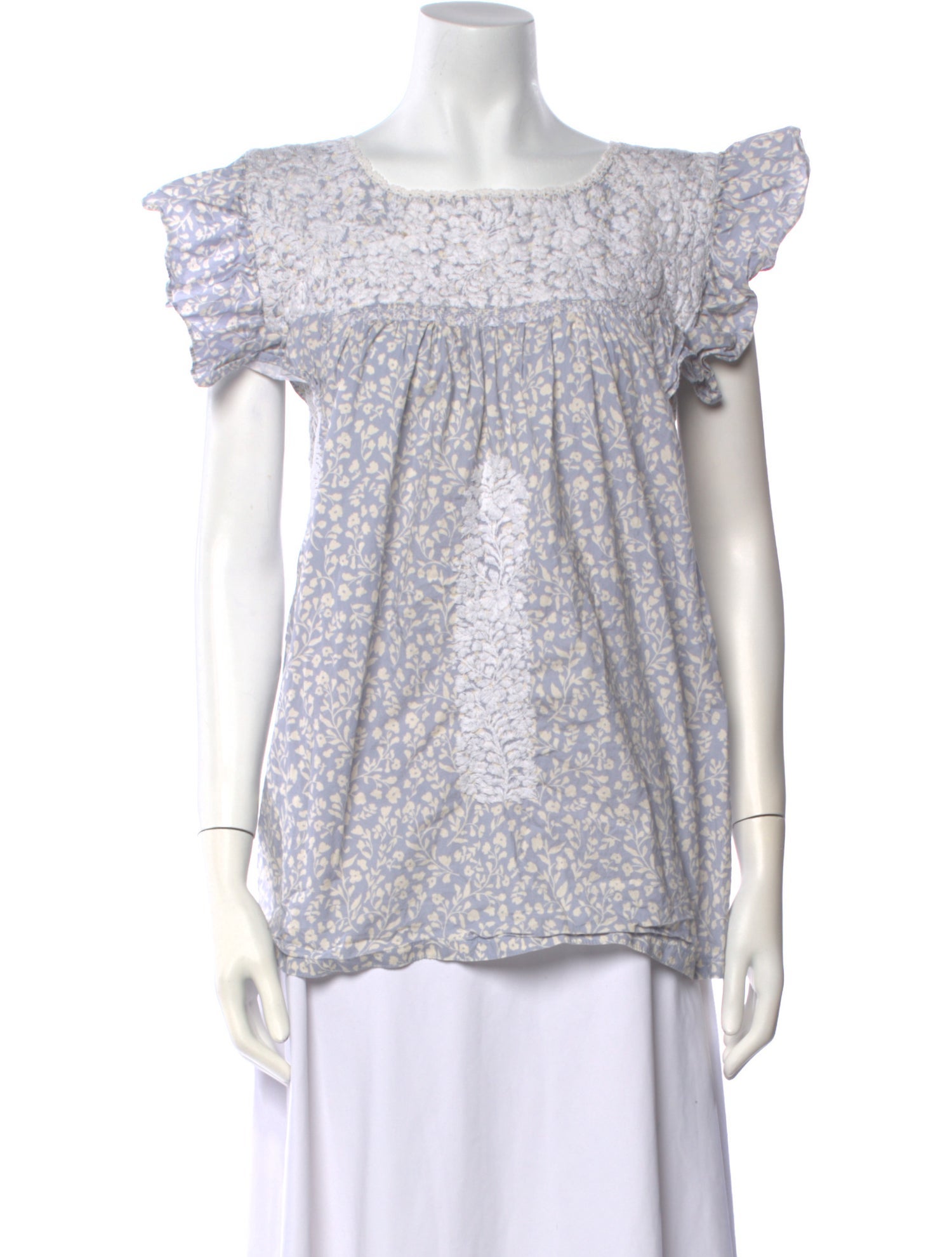 Mi Golondrina Floral Print Bateau Neckline Blouse