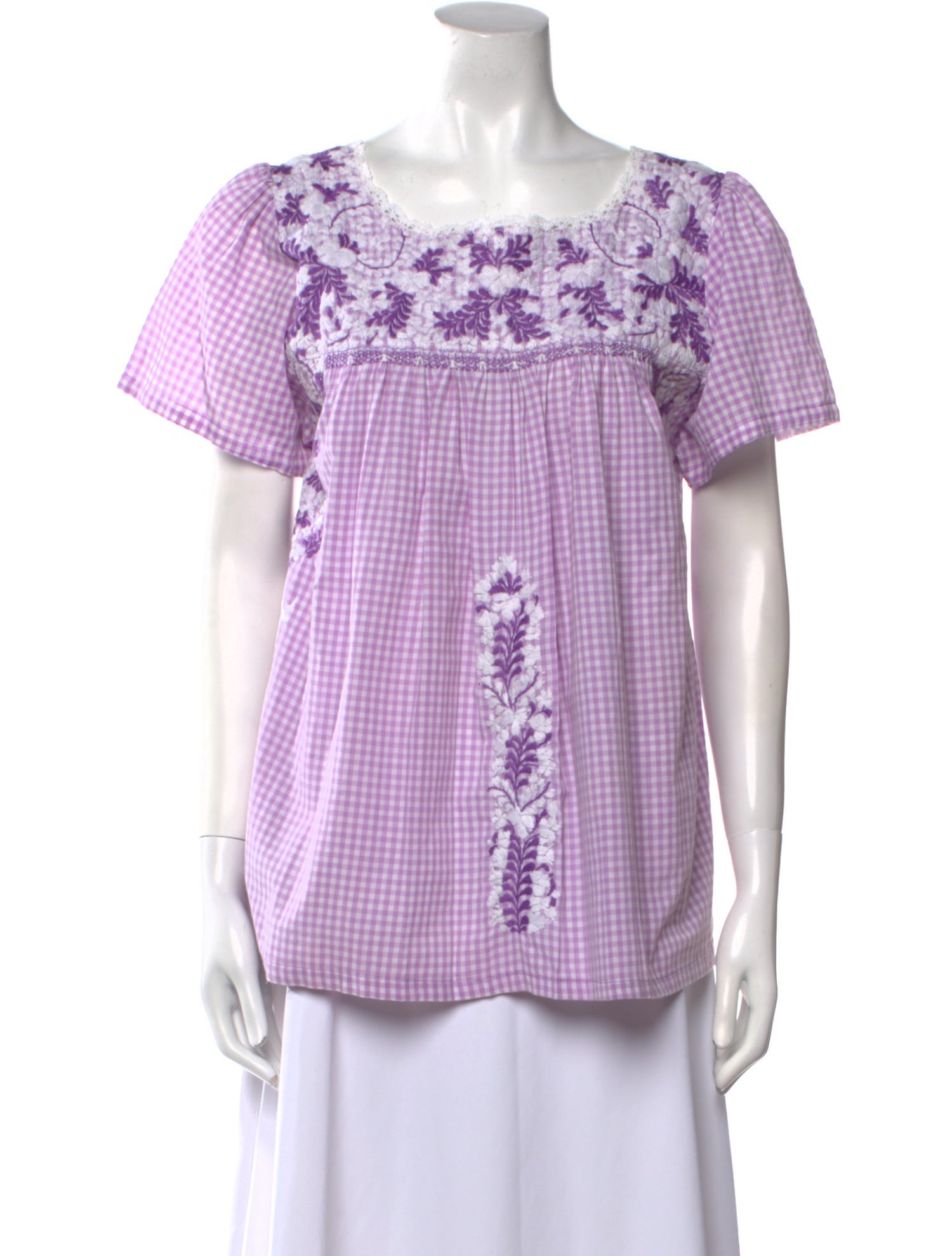 Mi Golondrina Plaid Print Square Neckline Top