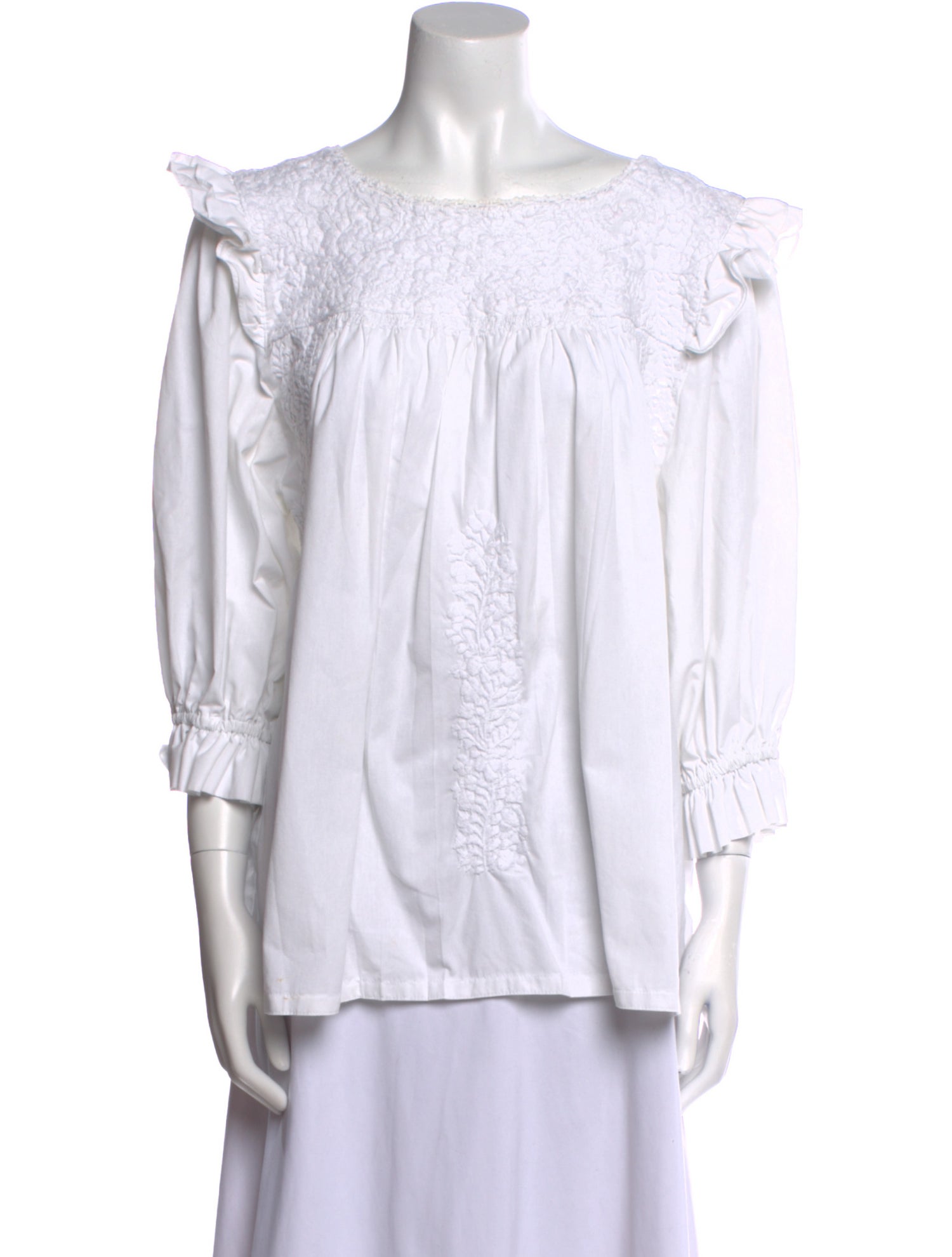 Mi Golondrina Bateau Neckline Three-Quarter Sleeve Blouse