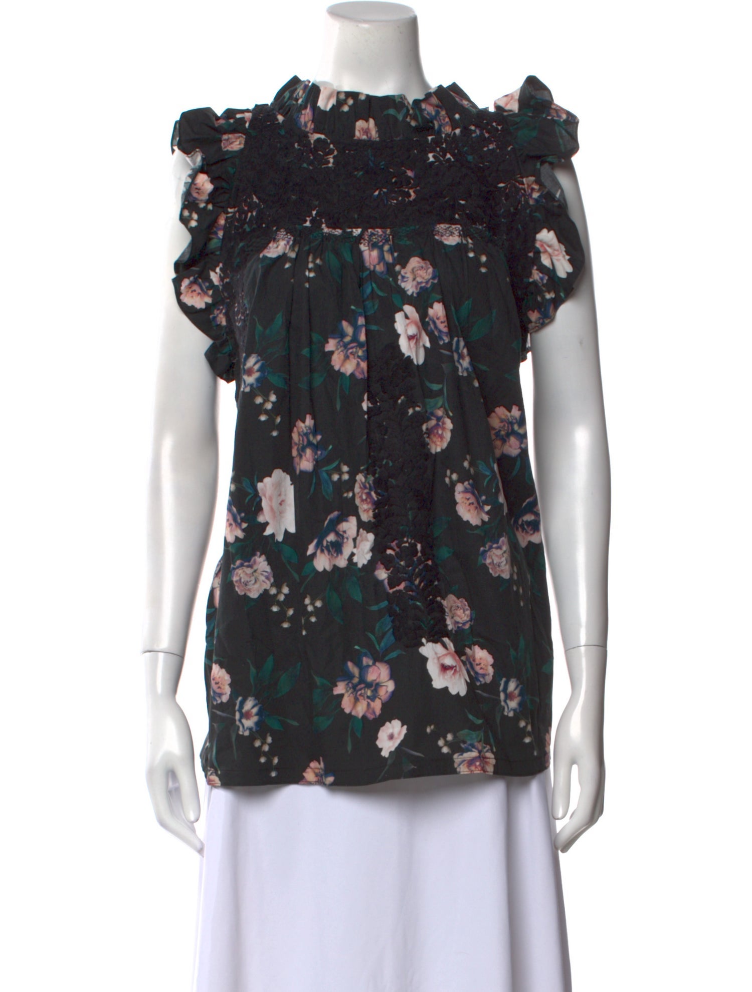 Mi Golondrina Floral Print Mock Neck Blouse
