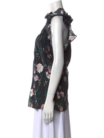 Mi Golondrina Floral Print Mock Neck Blouse