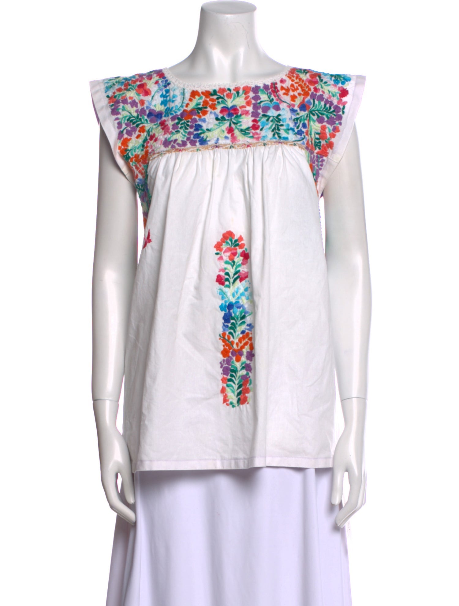 Mi Golondrina Floral Print Bateau Neckline Blouse