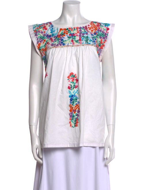 Mi Golondrina Floral Print Bateau Neckline Blouse