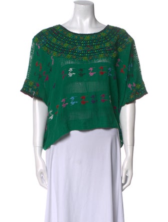 Mi Golondrina Printed Bateau Neckline Crop Top