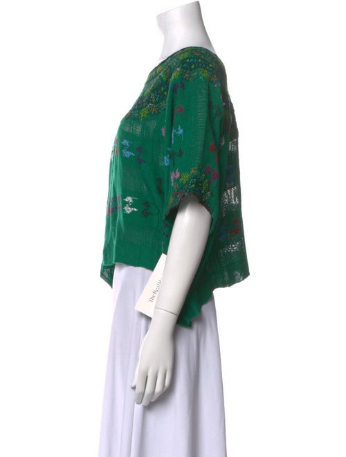 Mi Golondrina Printed Bateau Neckline Crop Top