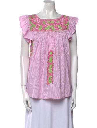 Mi Golondrina Printed Bateau Neckline Top